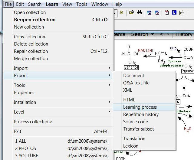 SuperMemo: File menu which you can use to manage your collections